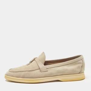 Pre Owned Loro Piana Beige Suede Summer Charms Walk Loafers Size 41.5