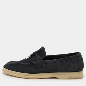 Pre Owned Loro Piana Navy Blue Suede Summer Charms Walk Loafers Size 39