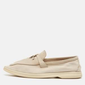 Pre Owned Loro Piana Grey Suede Summer Charms Walk Loafers Size 39