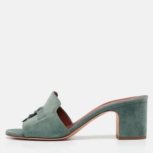 Pre Owned Loro Piana Green Suede Summer Charms Walk Slide Sandals Size 39