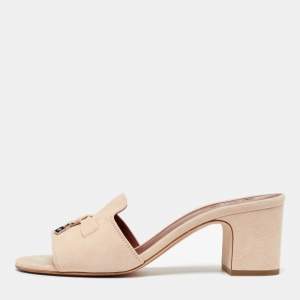 Loro Piana Beige Suede Summer Charms Slide Sandals Size 39