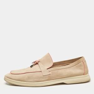 Pre Owned Loro Piana Beige/Pink Suede Summer Charms Walk Loafers Size 40.5