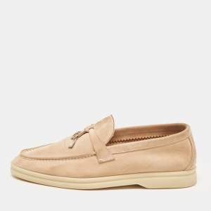 Pre Owned Loro Piana Beige Suede Summer Charms Walk Loafers Size 35