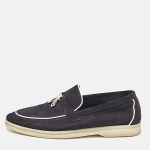 Pre Owned Loro Piana Blue Suede Summer Charms Walk Slip On Loafers Size 37