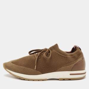 Loro Piana Olive Green Fabric and Leather 360 LP Flexy Walk Lace Up Sneakers Size 41