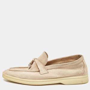 Loro Piana Beige Suede Summer Charms Walk Slip On Loafers Size 35.5