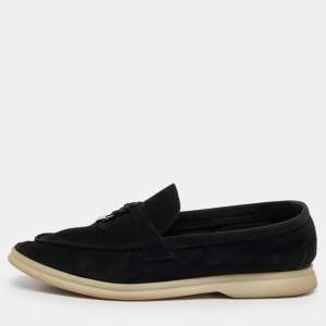 Pre Owned Loro Piana Black Suede Summer Charms Walk Loafers Size 39.5
