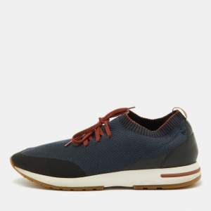 Loro Piana Navy Blue Knit Fabric 360 LP Flexy Walk Low Top Sneakers Size 45