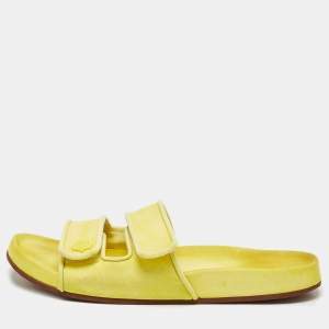 Pre Owned Loro Piana Yellow Suede Waikiki Flat Slides Size 40