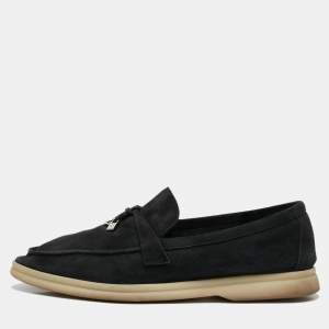 Loro Piana Black Suede Summer Walk Loafers Size 38.5