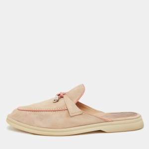Pre Owned Loro Piana Beige Suede Babouche Charms Walk Mules Size 40