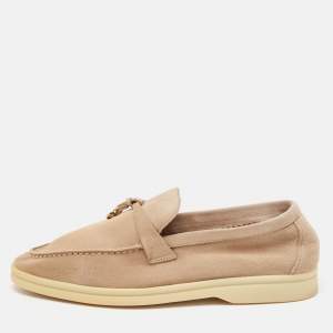 Pre Owned Loro Piana Beige Suede Summer Charms Walk Loafers Size 36