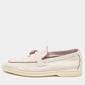 Pre Owned Loro Piana Pink Suede Summer Charms Walk Loafers Size 36