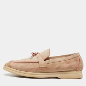 Pre Owned Loro Piana Beige Suede Summer Charms Walk Slip On Loafers Size 35