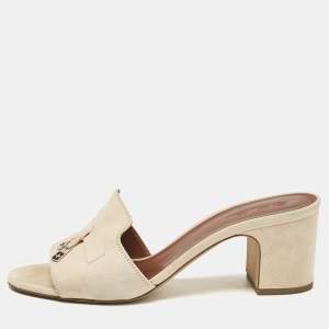 Loro Piana Beige Suede Summer Charms Slide Sandals Size 39