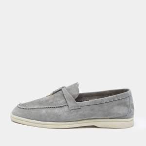 Pre Owned Loro Piana Grey Suede Summer Charms Walk Loafers Size 39
