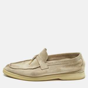 Pre Owned Loro Piana Beige Suede Summer Charms Walk Loafers Size 39