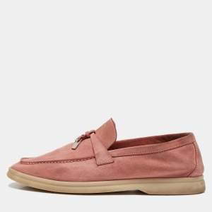 Pre Owned Loro Piana Pink Suede Summer Charms Walk Loafers Size 36.5