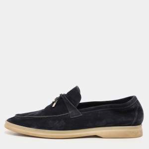 Pre Owned Loro Piana Navy Blue Suede Summer Charms Walk Loafers Size 41