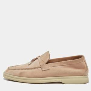 Pre Owned Loro Piana Beige Suede Summer Charms Walk Slip On Loafers Size 35