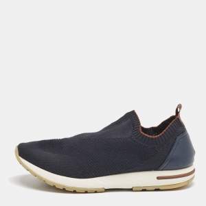 Pre Owned Loro Piana Navy Blue Knit Fabric 360 LP Flexy Walk Sneakers Size 42