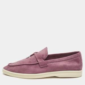 Pre Owned Loro Piana Dakr Pink Suede Summer Charms Walk Loafers Size 39