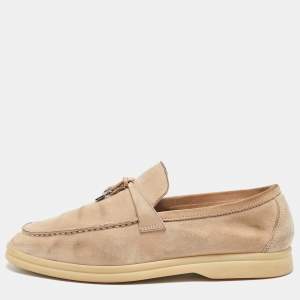 Pre Owned Loro Piana Beige Suede Summer Charms Walk Loafers Size 39