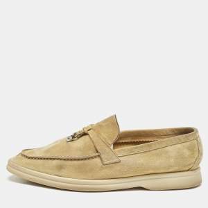 Pre Owned Loro Piana Yellow Suede Summer Charms Walk Loafers Size 38.5