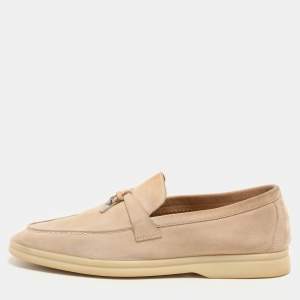 Loro Piana Beige Suede Summer Charms Walk Slip On Loafers Size 40