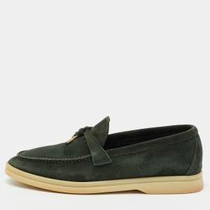 Pre Owned Loro Piana Green Suede Summer Charms Walk Slip On Loafers Size 35.5