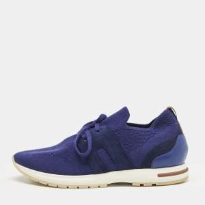 Loro Piana Blue Knit Fabric 360 LP Flexy Walk Low Top Sneakers Size 39