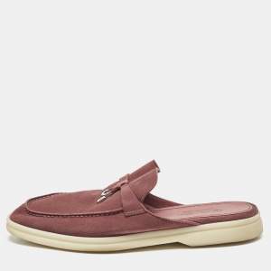 Loro Piana Burgundy Suede Babouche Charms Walk Flat Mules Size 38