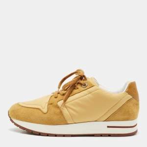 Loro Piana Gold Leather and Nylon My Wind Lace Up Sneakers Size 37