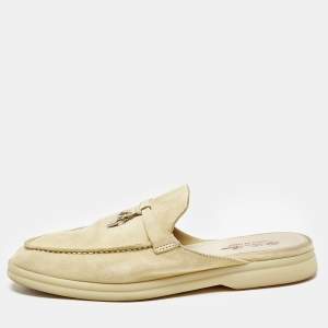 Pre Owned Loro Piana Grey Suede Babouche Charms Walk Mules Size 38