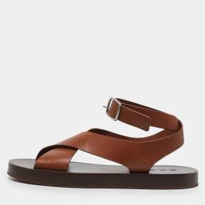 Loro Piana Brown Leather Sumie Slingback Sandals Size 39