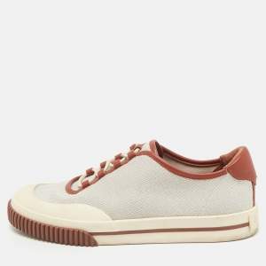 Loro Piana Grey/Brown Canvas and Leather Lace Up Sneakers Size 40