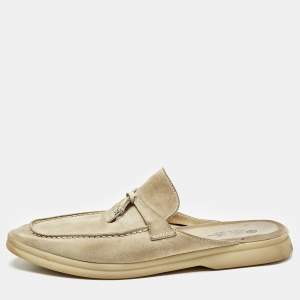 Loro Piana Light Grey Suede Babouche Charms Walk Flats Size 40.5