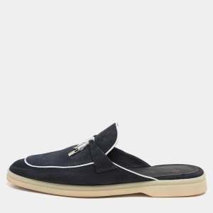 Pre Owned Loro Piana Navy Blue Suede Babouche Charms Walk Mules Size 39