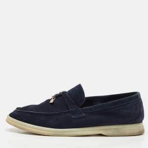 Pre Owned Loro Piana Navy Blue Suede Summer Charms Walk Loafers Size 39