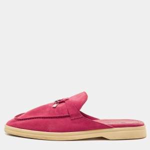 Loro Piana Fuchsia Suede Babouche Charms Walk Flat Mules Size 41