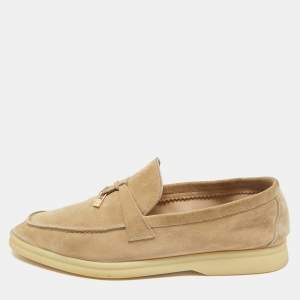 Loro Piana Beige Suede Summer Charms Walk Loafers Size 40.5