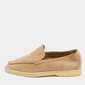 Loro Piana Beige Suede Summer Charms Walk Loafers Size 39