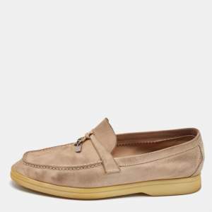 Loro Piana Beige Suede Summer Charms Walk Loafers Size 37