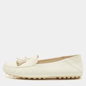 Pre Owned Loro Piana White Leather Dot Sole Loafers Size 38