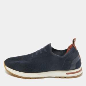 Loro Piana Navy Blue Knit Fabric 360 LP Flexy Walk Slip On Sneakers Size 38