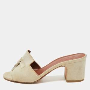 Loro Piana Beige Suede Summer Charms Walk Slide Sandals Size 35