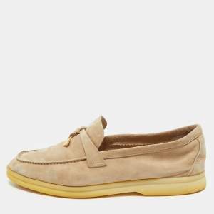 Loro Piana Beige Suede Summer Charms Walk Loafers Size 38
