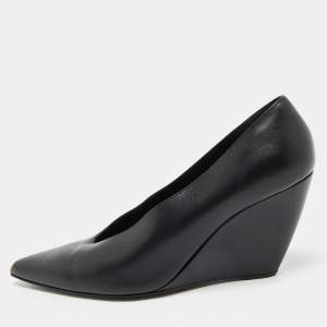 Loro Piana Black Leather Viola Wedge Pumps Size 41