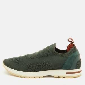 Loro Piana Green Knit Fabric 360 Flexy Walk Slip On Sneakers Size 38.5