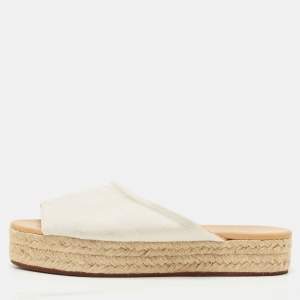 Pre Owned Loro Piana White Fabric Platform Espadrille Sandals Size 37